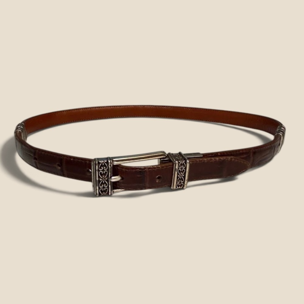 Brighton Reversible Brown Croc Leather Belt Silver Filigree Buckle Size M
